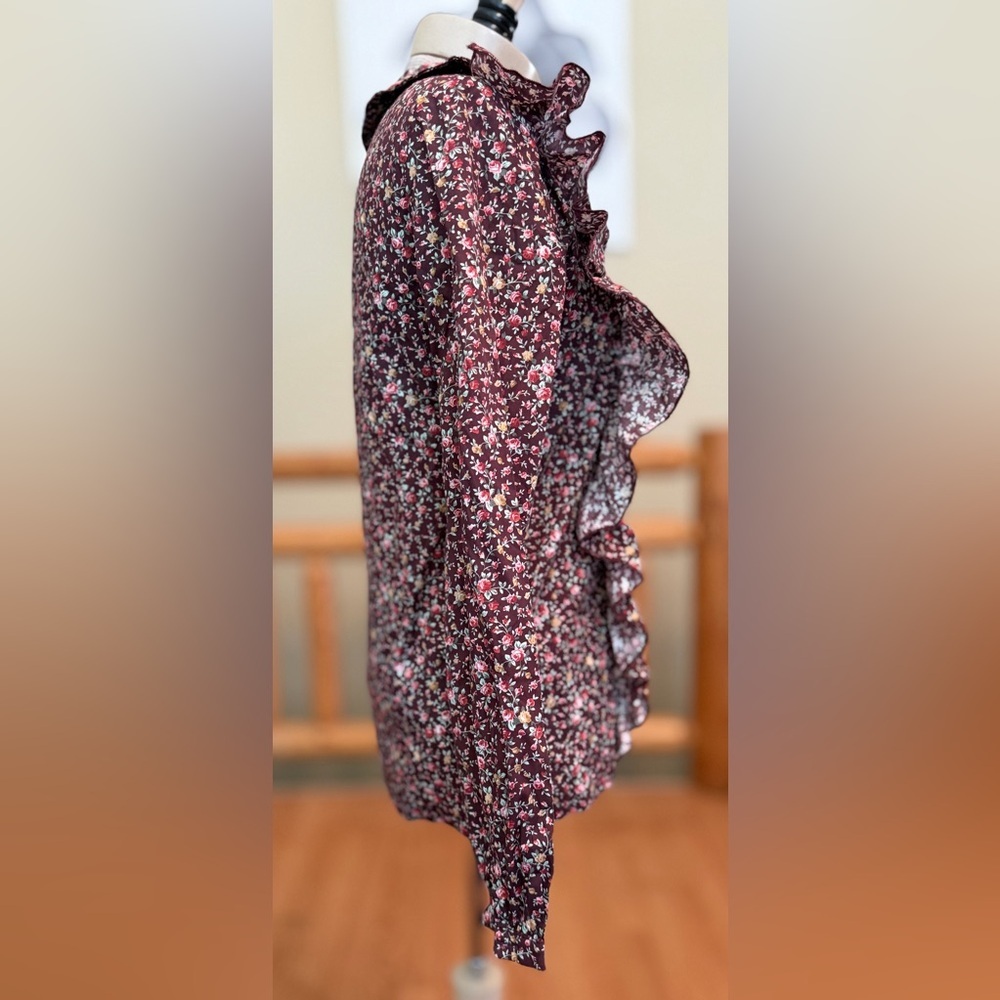 KidiChic Floral Ruffle Blouse – Burgundy Vintage-Inspired - Picture 5 of 9